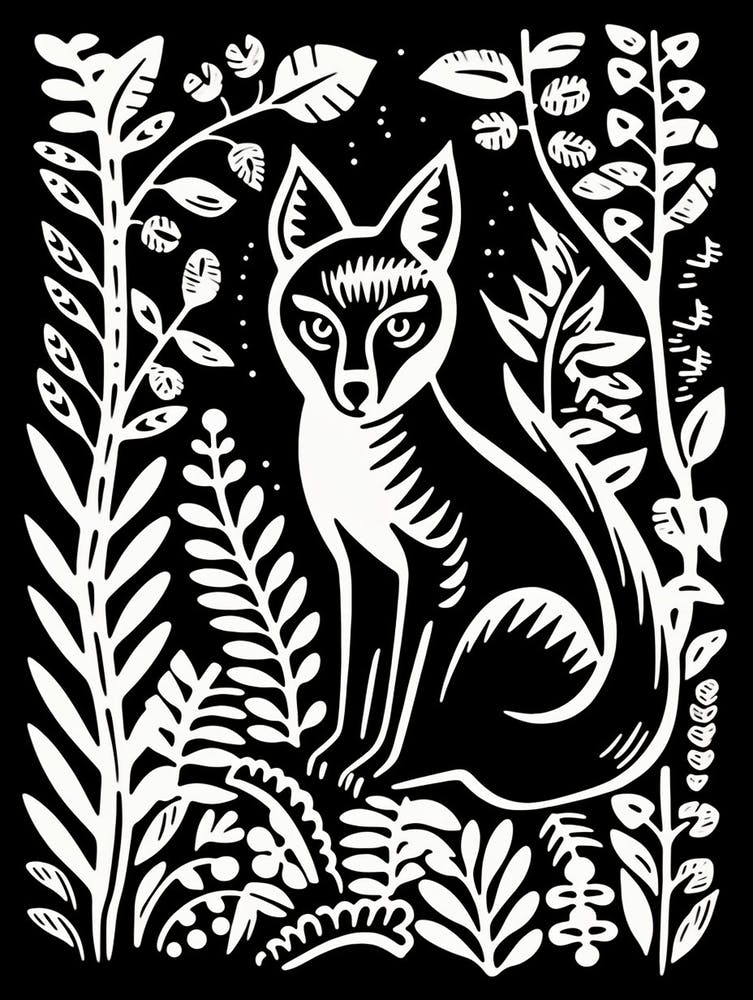 Linocut Fox Card Illustration 2