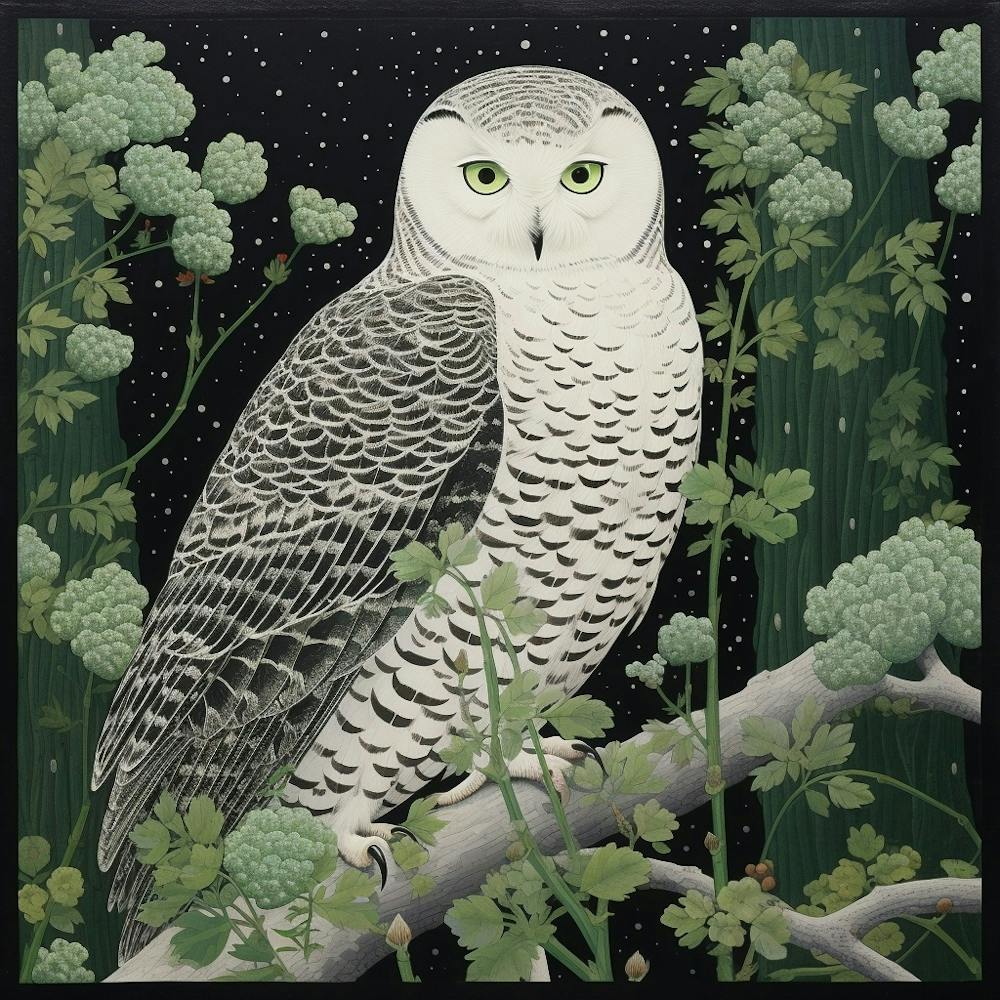 Ohara Koson Inspired Bird Painting Owl 2 Square
