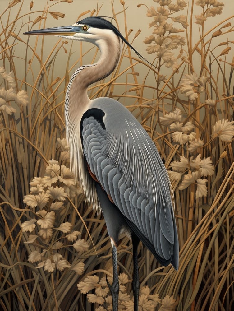 Dark And Moody Botanical Great Blue Heron 5