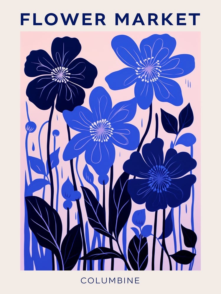 Blue Flower Market Poster Columbine 2