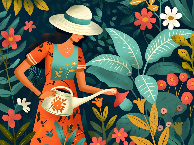 Woman Watering Garden