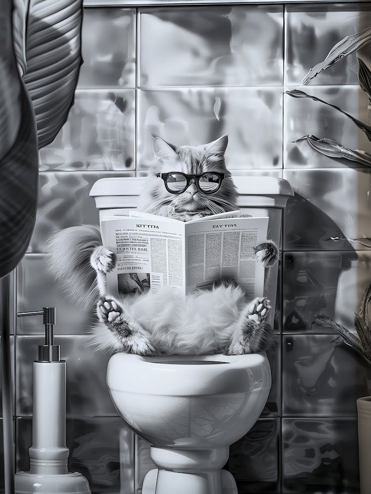 Bathroom Cat Print Reading On Toilet, Bathroom Wall Art, Funny Posters Funny Cat Poster Toilet Poster Toilet Wall Art Bathroom Wall Decor