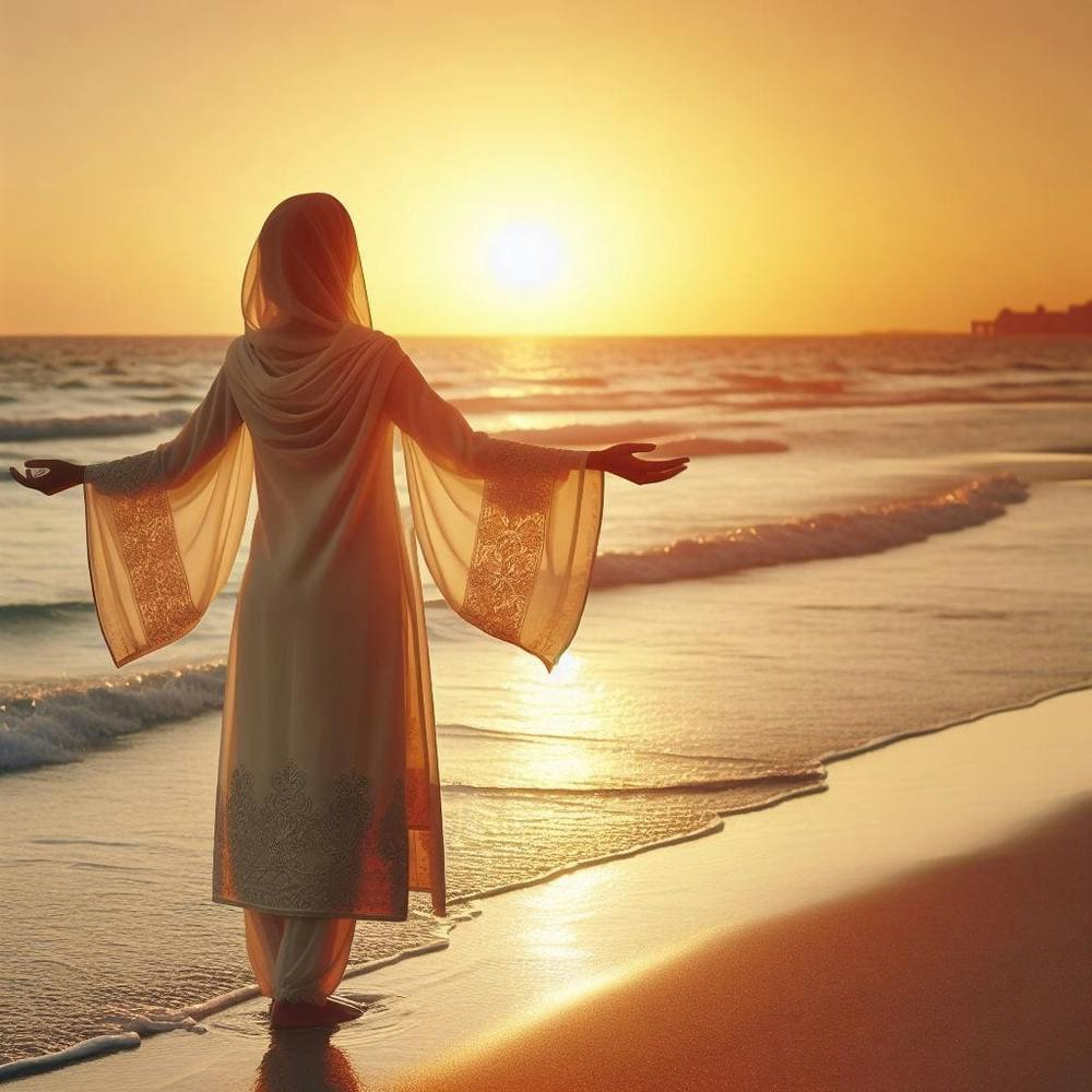 Woman On The Beach At Sunset
