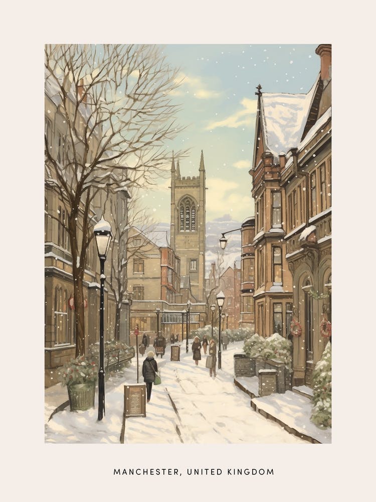 Vintage Winter Poster Manchester United Kingdom