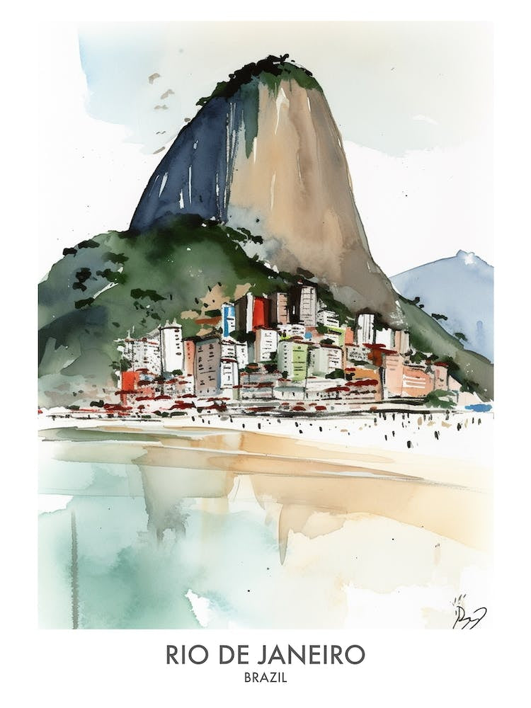 Rio De Janeiro Brazil Watercolour Travel Poster 2