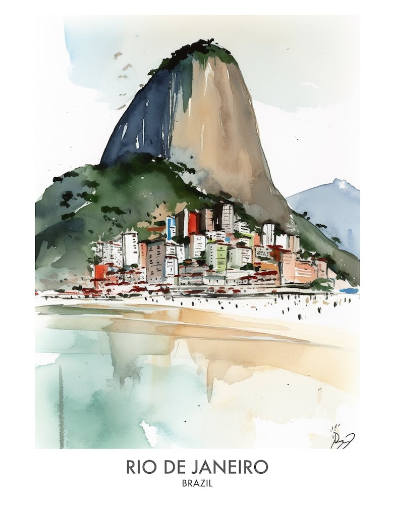 Rio De Janeiro Brazil Watercolour Travel Poster 2