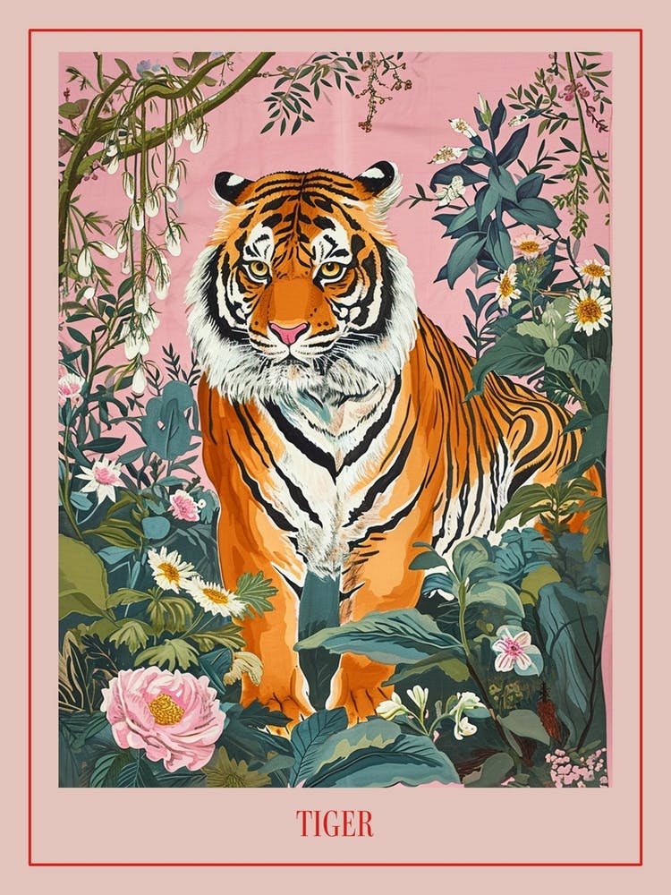 Floral Animal Painting Tiger 3 Poster
