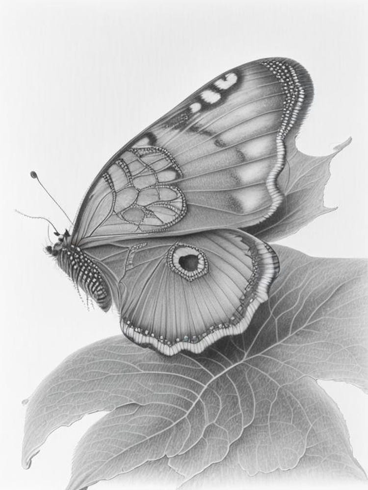 Comma Butterfly Greyscale Sketch 1