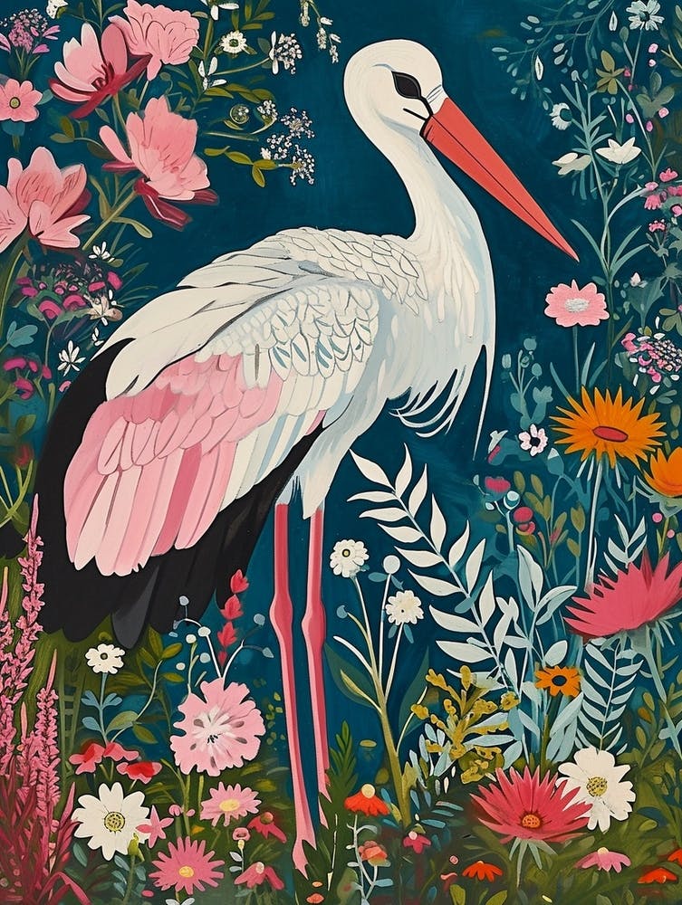 Floral Animal Painting Stork 4