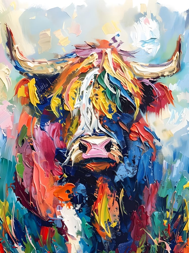 Highland Cow Abstract Colourful Art