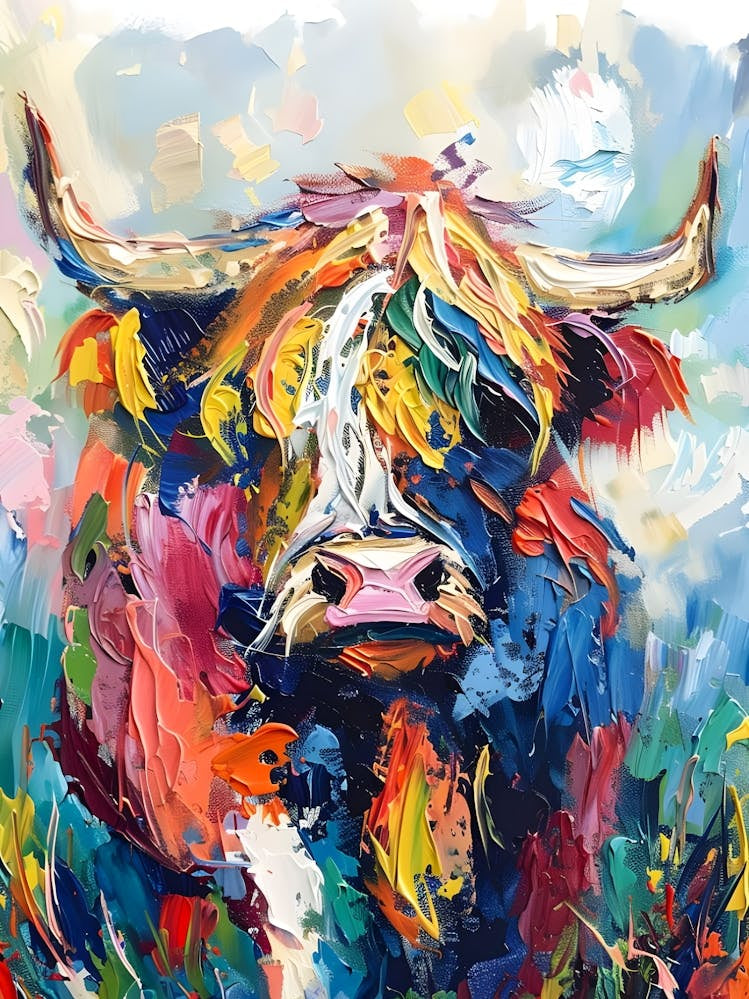 Highland Cow Abstract Colourful Art