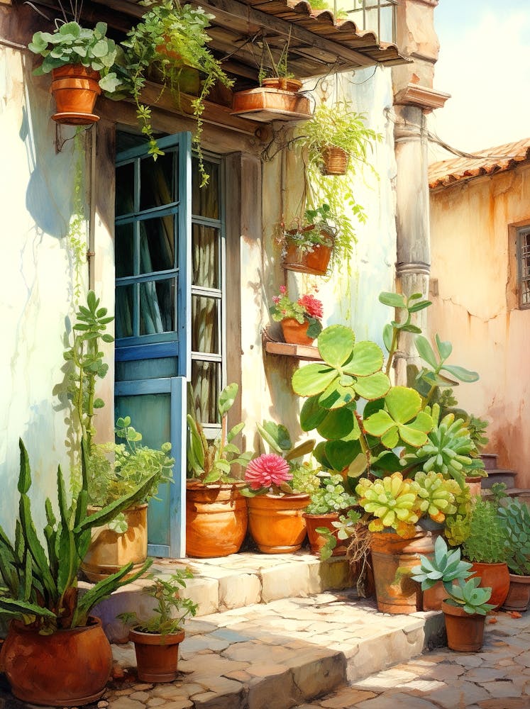 Potted Plants Mediterranean Painting