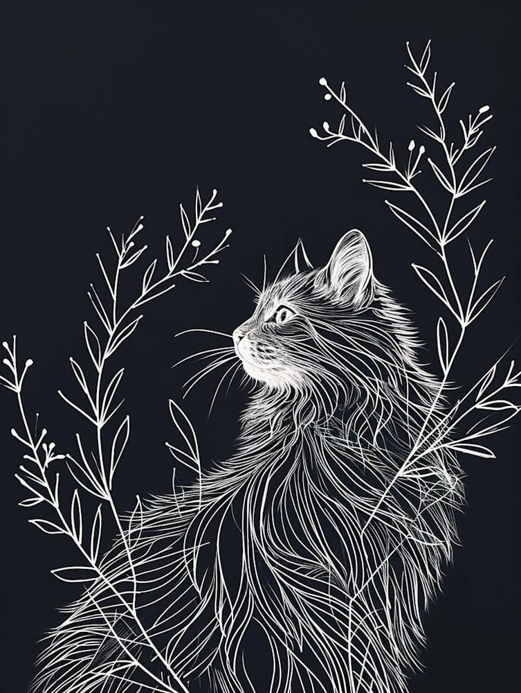 Norwegian Forest Cat Cat Minimalist Illustration 4