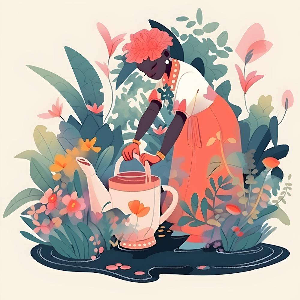 Watering Woman In The Garden