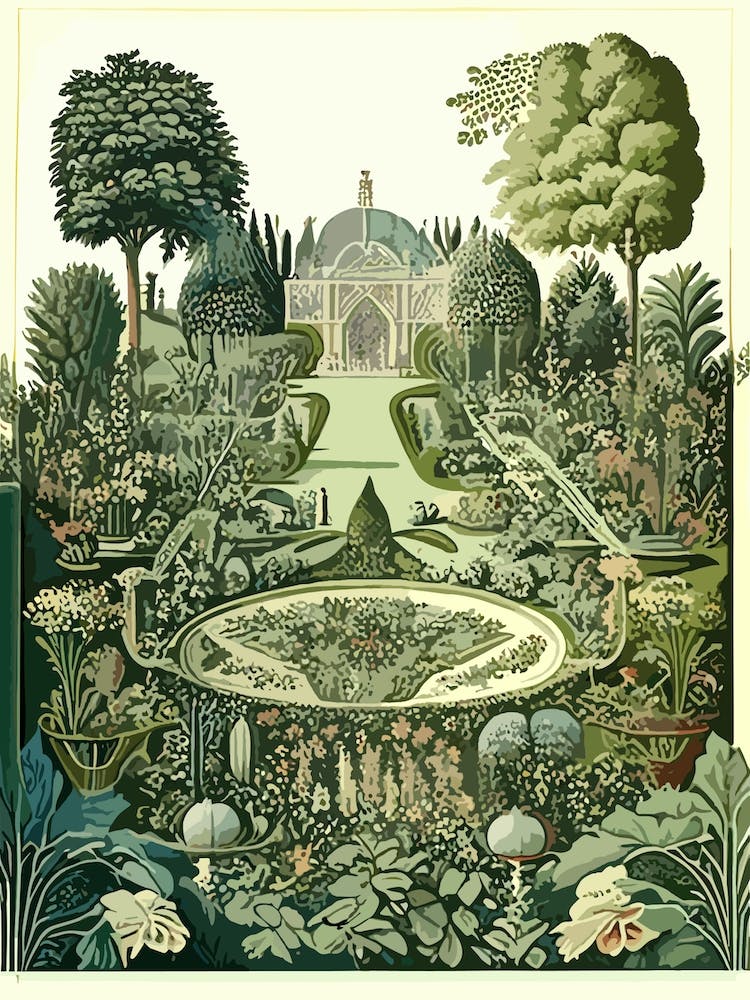 Gardens Of The Palace Of Versailles, France Vintage Botanical