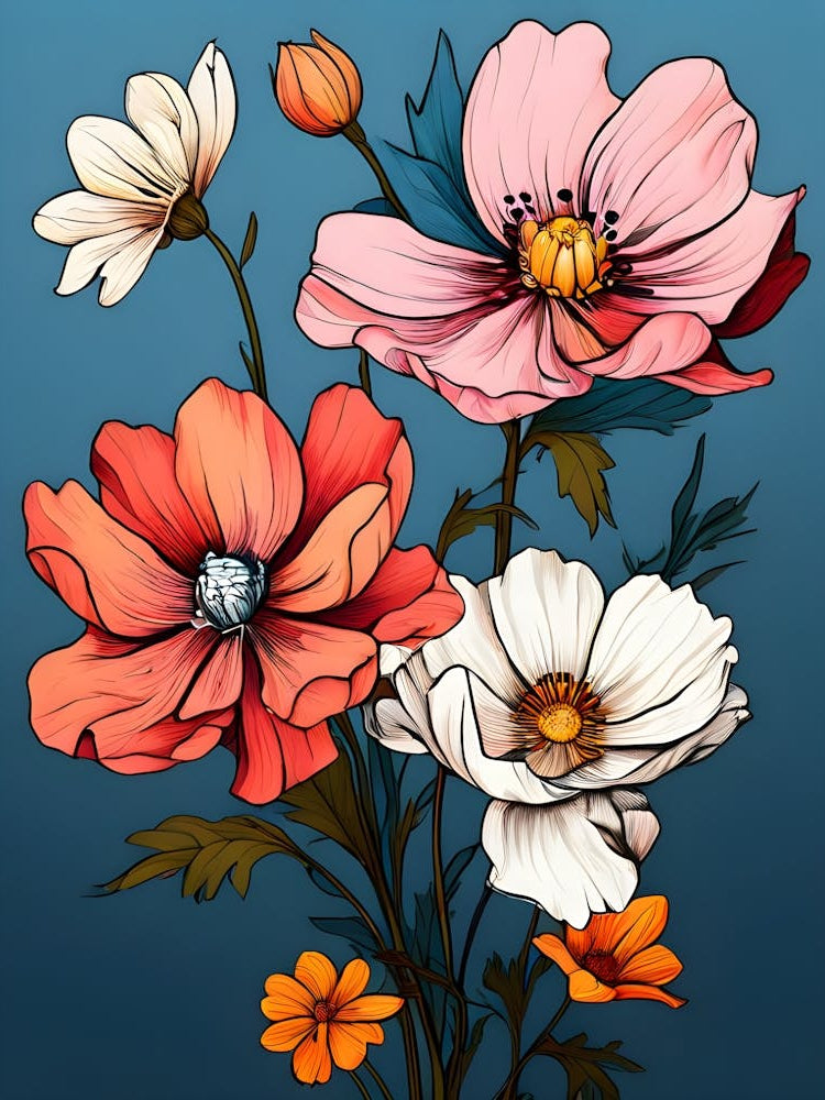 Flowers On A Blue Background 3