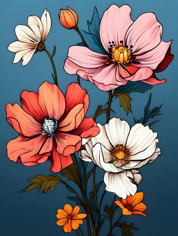 Flowers On A Blue Background 3