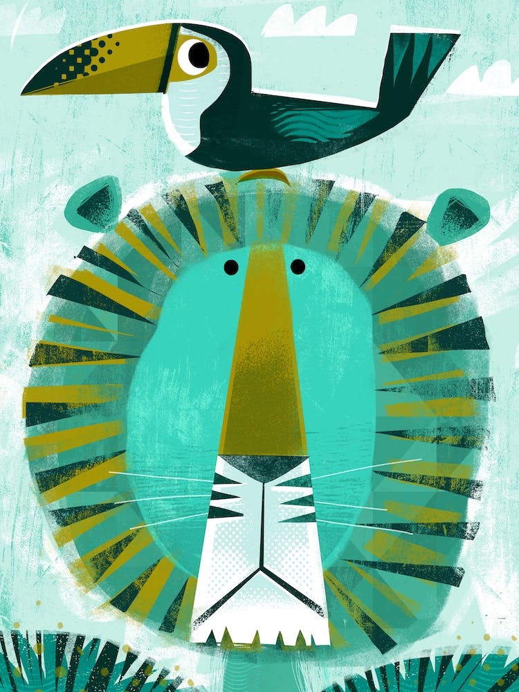 Lion With Pesky Toucan