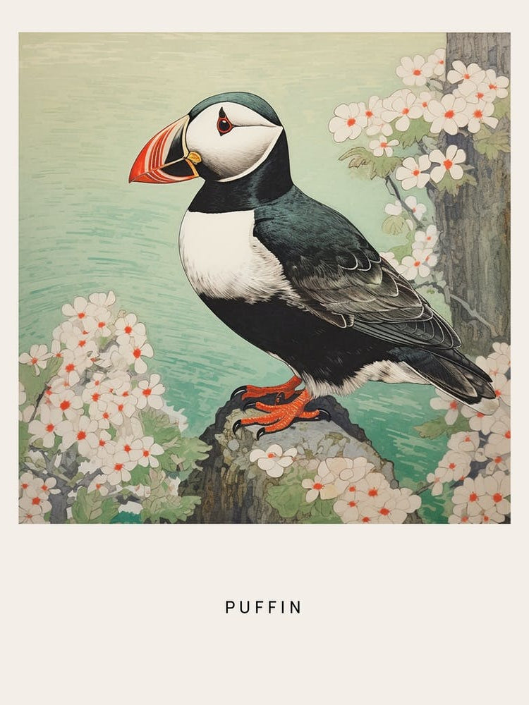 Ohara Koson Inspired Bird Painting Puffin 4 Poster