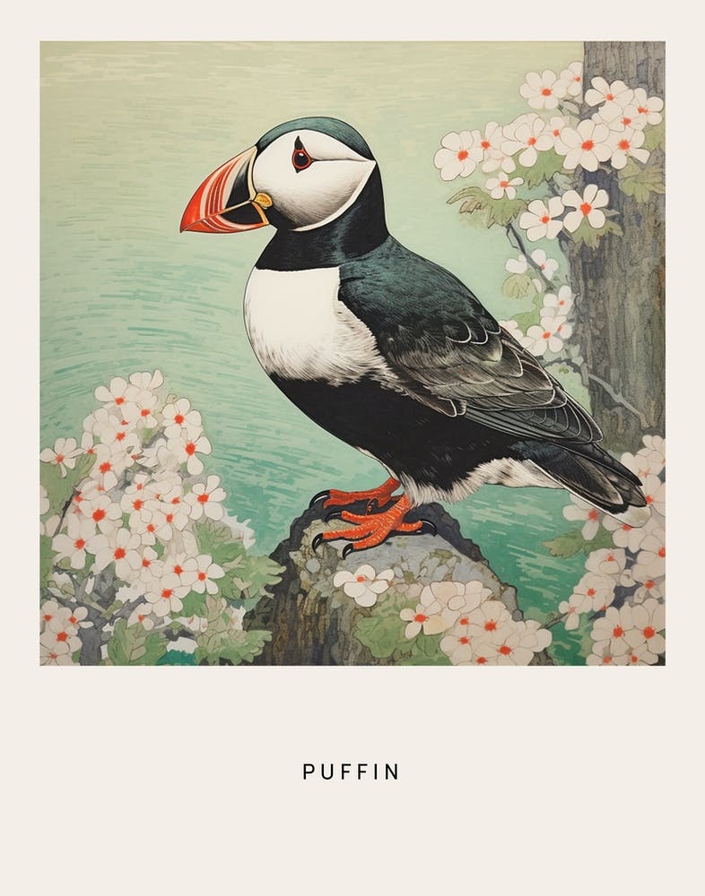 Ohara Koson Inspired Bird Painting Puffin 4 Poster