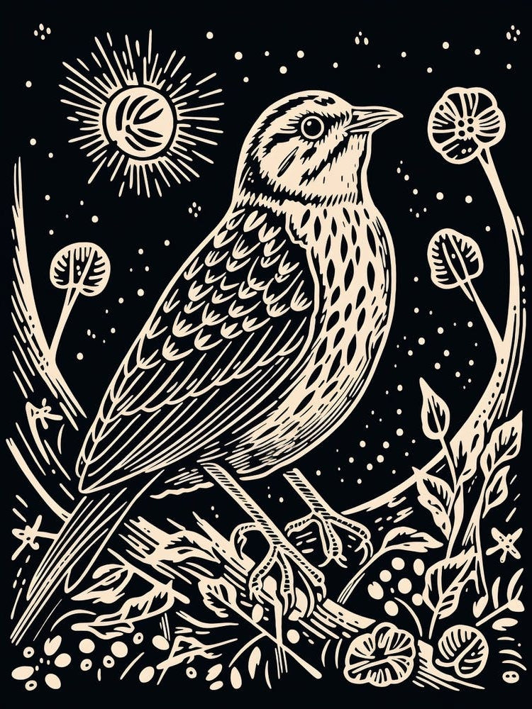 B&W Bird Linocut Yellowhammer 2