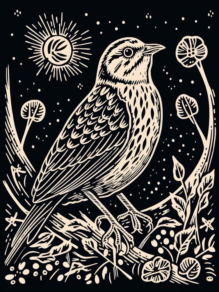 B&W Bird Linocut Yellowhammer 2