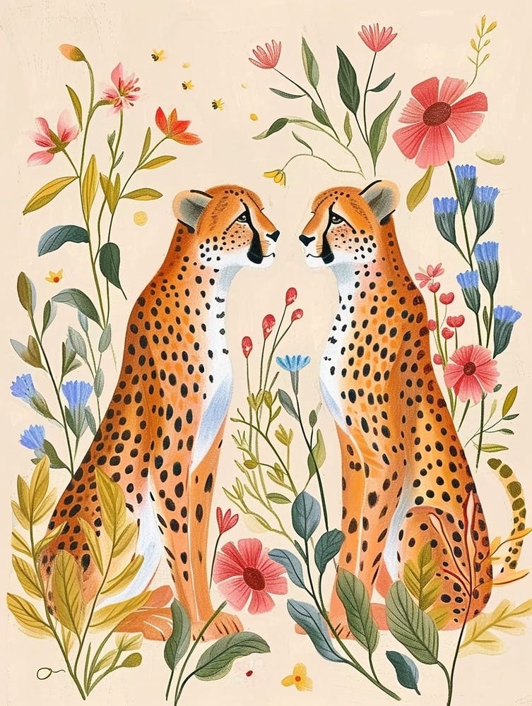 Dessin Animalier Floral Folklorique Guépard