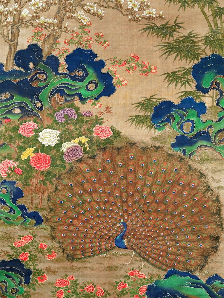 Chinese Peacock And Flowers
