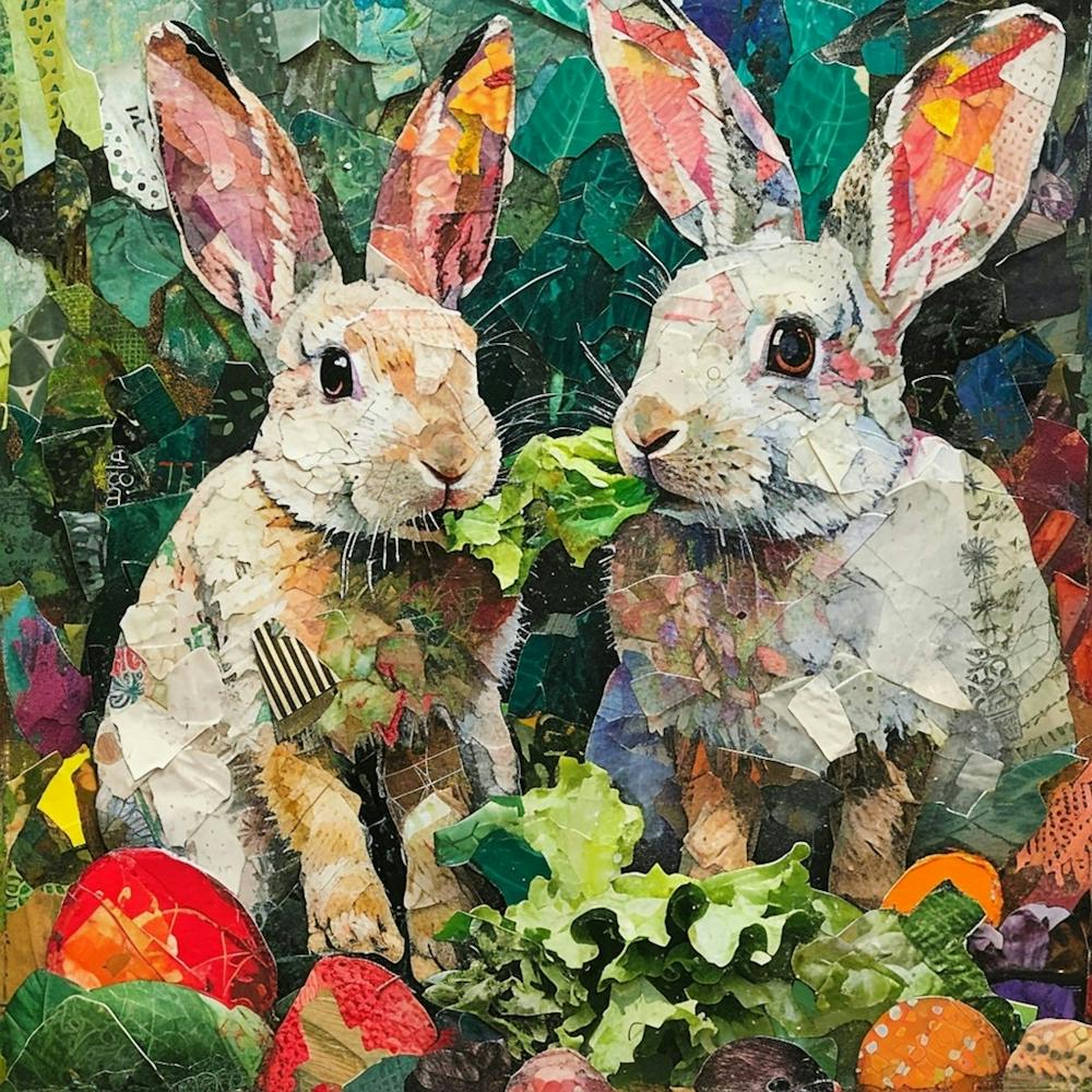 Bunnies Munching On Vegetables Collage 2