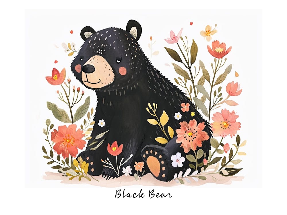 Little Floral Black Bear 2 Poster