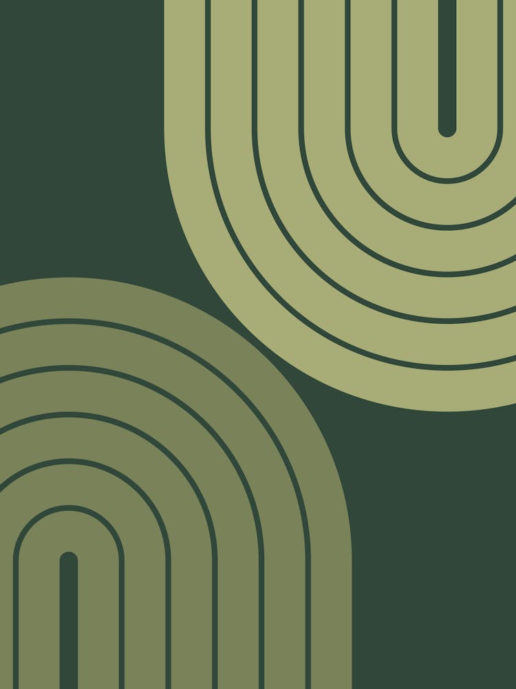 Midcentury Modern Geometric Rainbow Iviv In Sage Pine Green 01