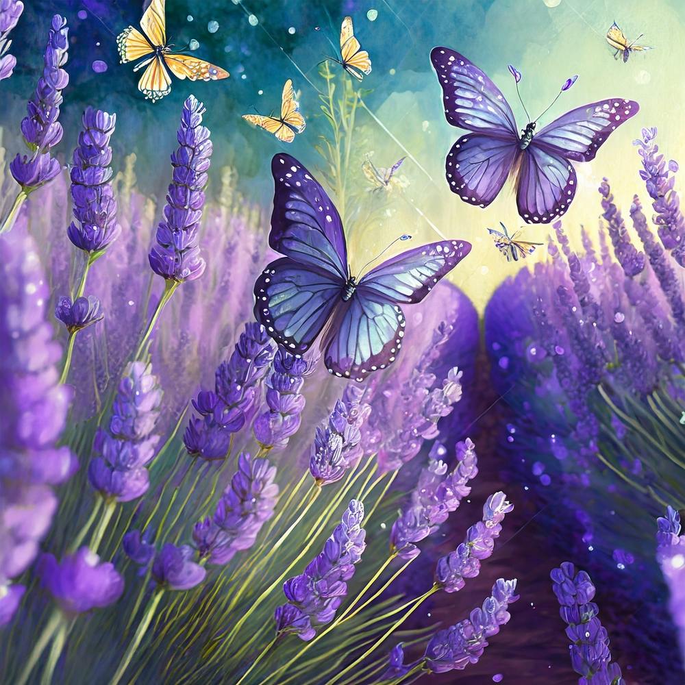 Lavender Field With Butterflies