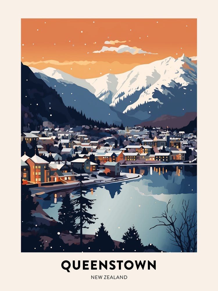 Winter Night  Travel Poster Queenstown New Zealand 3