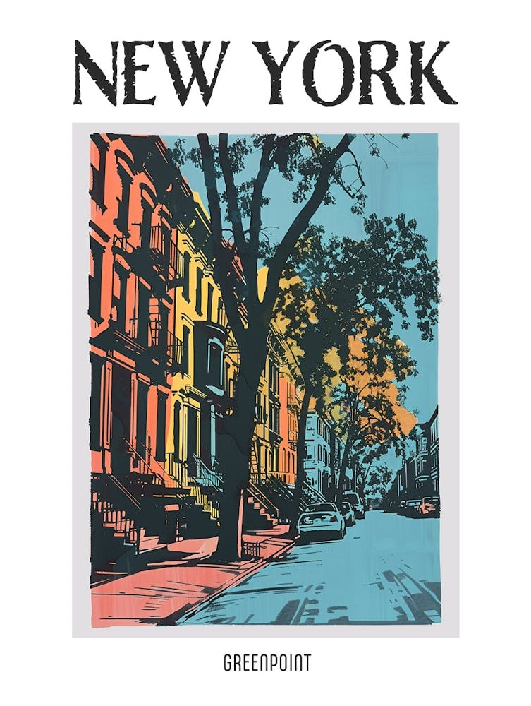 Greenpoint New York Illustration Sérigraphique Colorée 1 Affiche