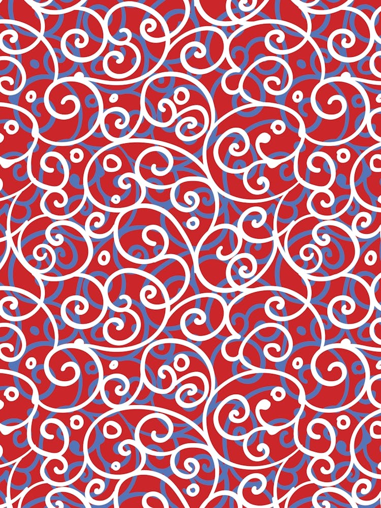 Volutes Rouges, Bleues Et Blanches - Motif Turc d'Iznik, décor floral