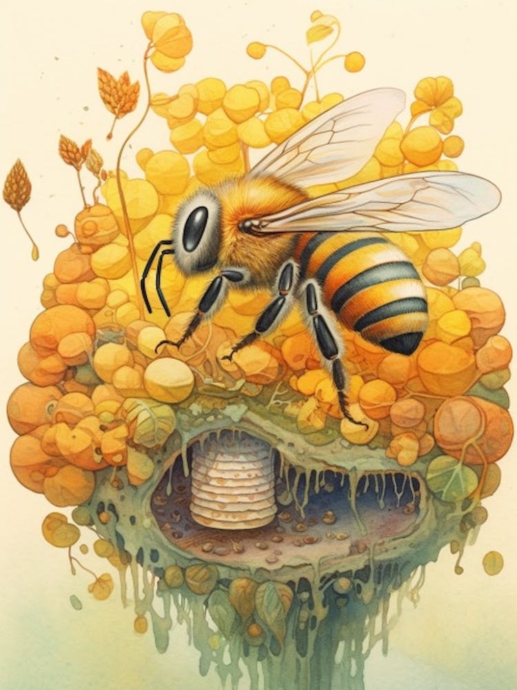 Bicolored Striped Sweat  Bee Beehive Watercolour Illustration 3