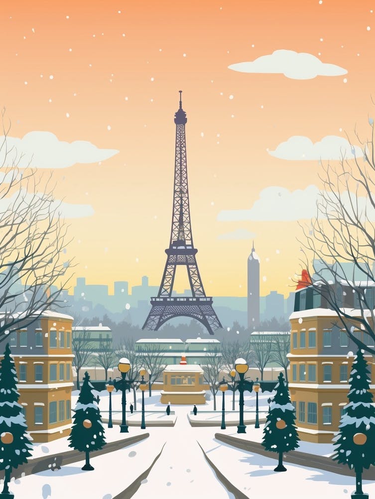 Illustration Rétro d'Hiver Paris France 1