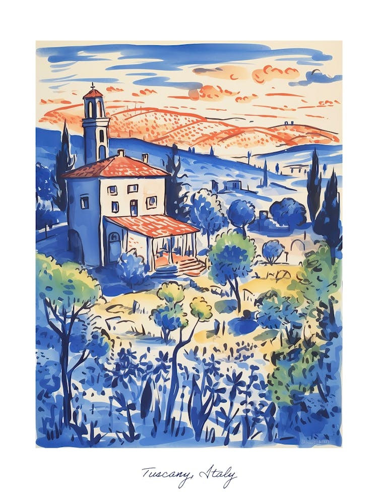 Tuscany Italy Illustration Line Art Travel Blue