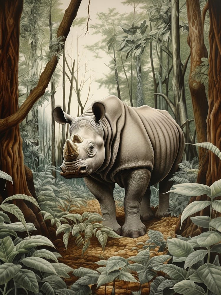 Illustration Of Rhino In The Distance Realistic Illustration 3