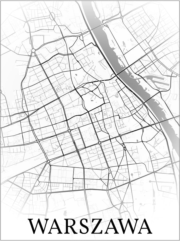 Warszawa, Polska , City Map, Black And White Fade Design