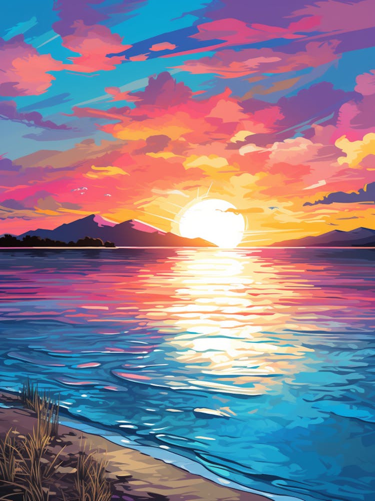 Gili Trawangan Beach Indonesia At Sunset, Vibrant Painting 3