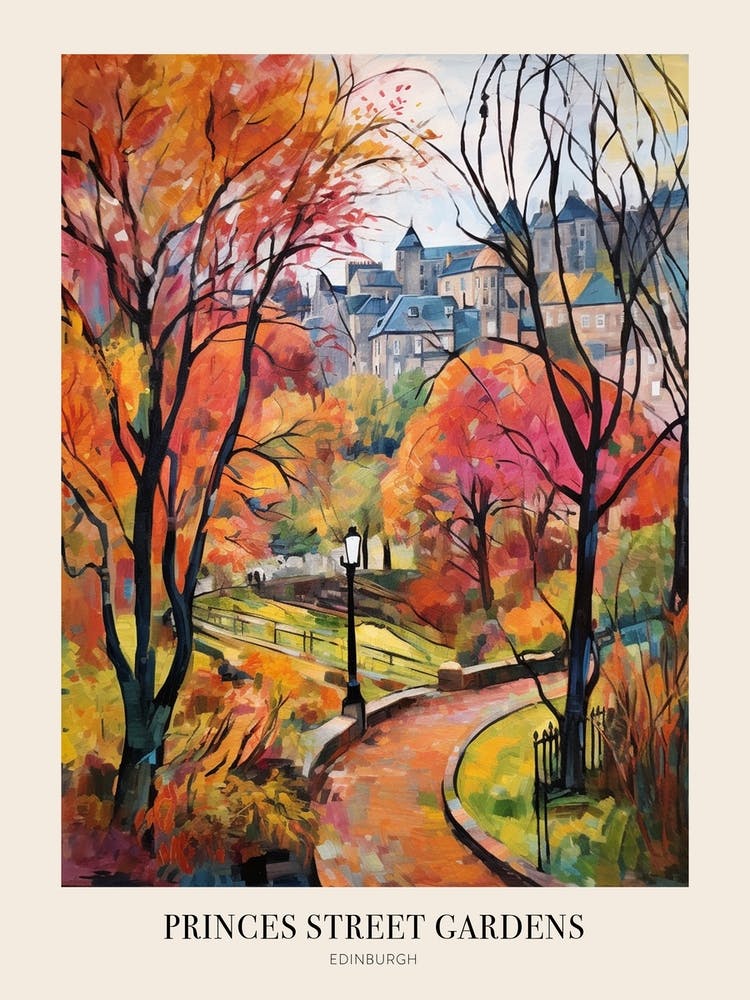 Autumn City Park Painting Princes Street Gardens Edinburgh 2 Poster