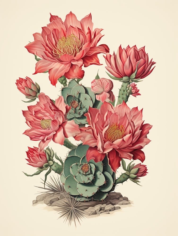 Vintage Cactus Illustration Acanthocalycium Cactus 4