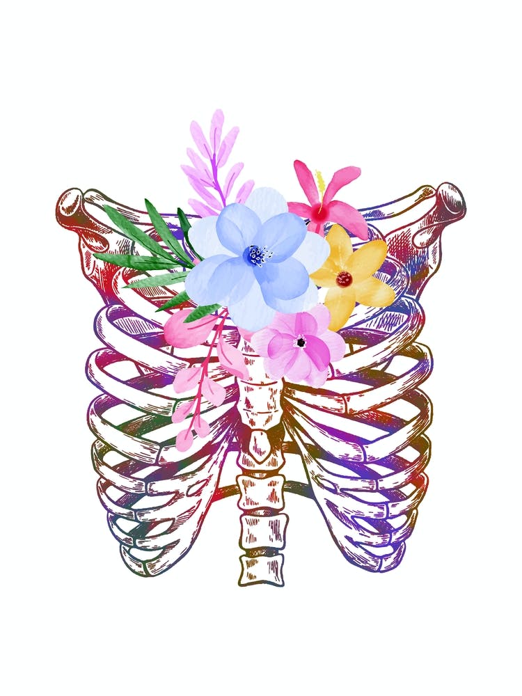 Chest Anatomy And Flower Black And White