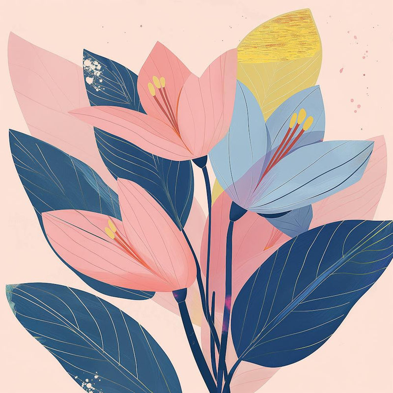 Botanical Flowers in Pink & Blue