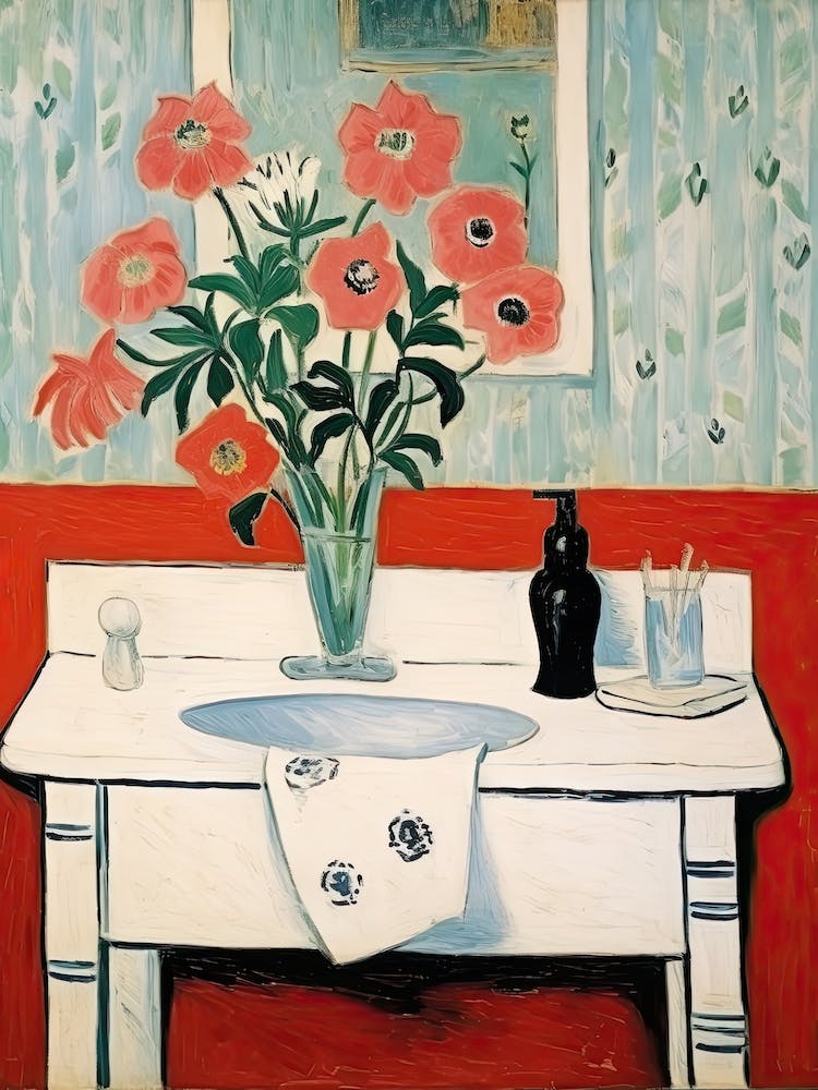 Bathroom Vanity Painting With A Poppy Bouquet 3
