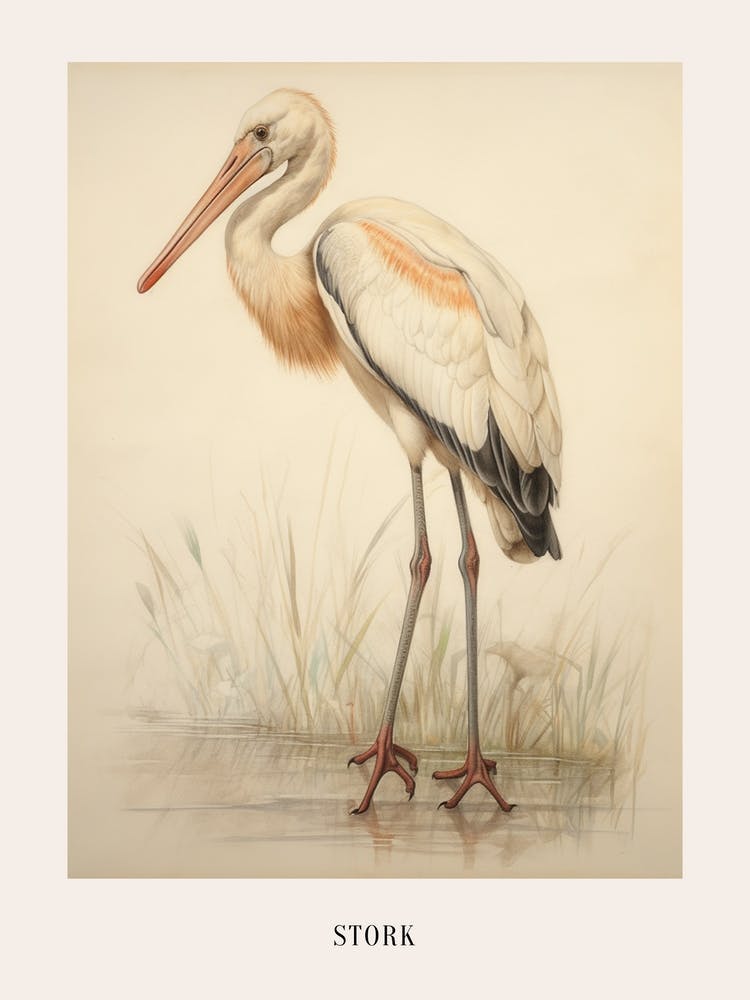 Vintage Bird Drawing Stork 3 Poster