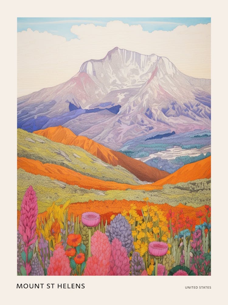Mount St Helens United States 2 Colourful Mountain Illustration Poster