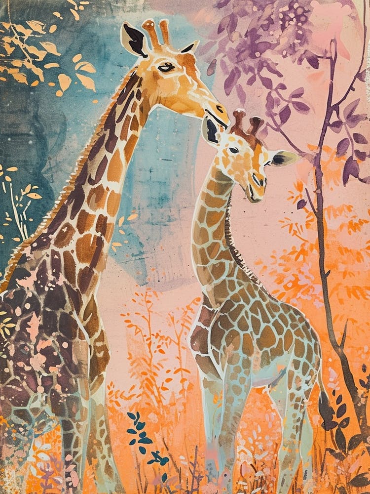 Lilac Giraffe Watercolour Style Illustration 8
