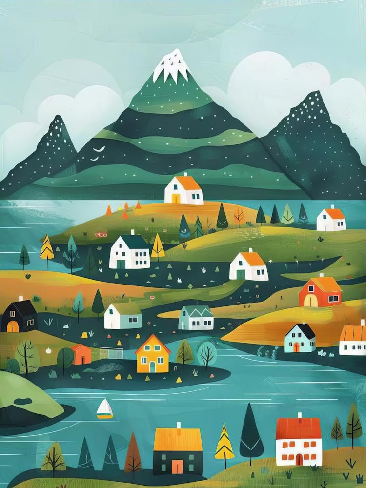 Iceland Print Iceland Illustration Iceland Travel Poster Iceland Painting Aurora Borealis Print Northern Lights Print Iceland Gift